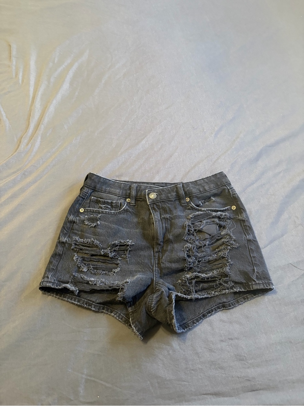 American Eagle Outfitters black denim distressed Mom shorts. Size 4.